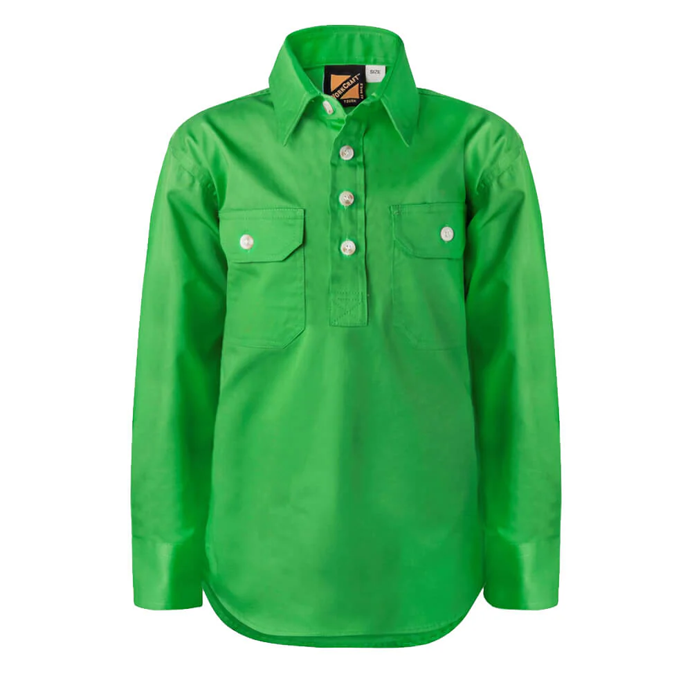 WorkCraft WSK131 Kids Half Placket Shirt Long Sleeve - Image 8